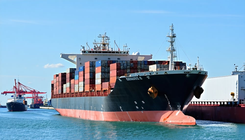 Cargo ship at port representing maritime logistics and shipping services